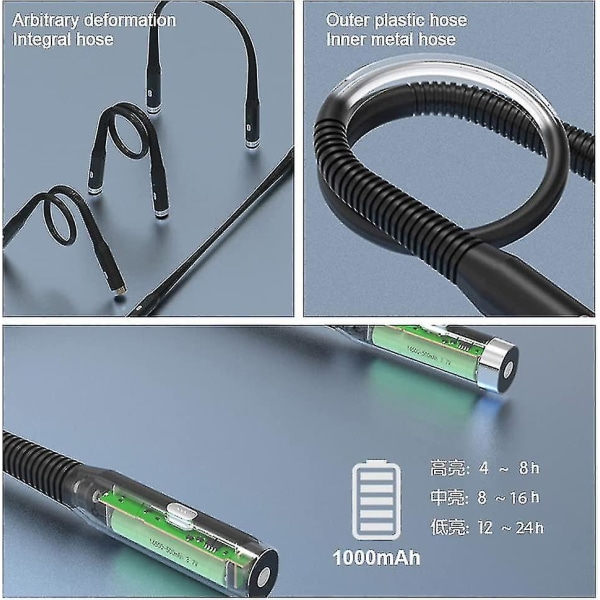 Led-kaulavalaisin, Hands-free-kirjavalo yölukemiseen, Usb-lataus (musta)