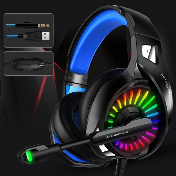 Gaming Headset Computer Gaming Headset RGB Lys Mikrofon USB Multifunksjon