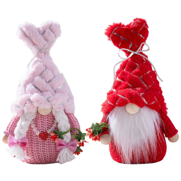 2 stk Valentinsdag Dekorativ plysj Gnome Dukke Bedårende Hjerte Design Gnome Toy Valentine Gavealternativ