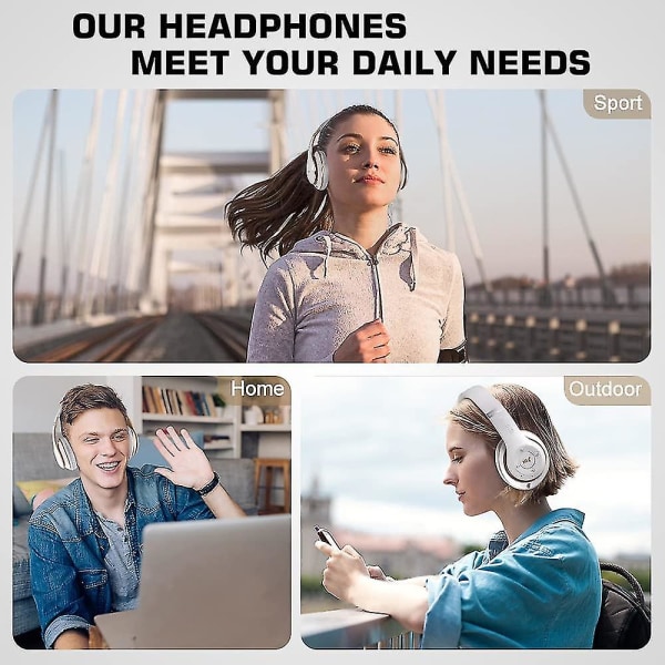 Bluetooth-hodetelefoner over øret, [opptil 52 timer] Trådløse hodetelefoner med 3 Eq-moduser, Hi-fi Stereo sammenleggbart hodesett med mikrofon, myke øreputer for