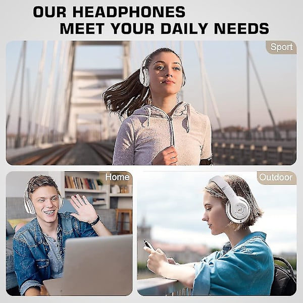 Bluetooth-hovedtelefoner over ear, [op til 52 timer] Trådløse hovedtelefoner med 3 Eq-tilstande, Hi-fi Stereo Foldable Headset med mikrofon, bløde ørepuder til