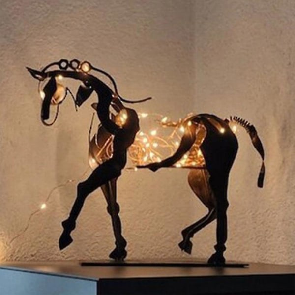 Metallkonst Hästskulptur, Metallhästskulpturer och statyer, LED-belysning Moderna hästkonstverk Statyer