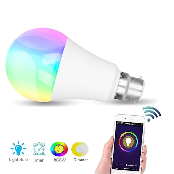 E27 B22 E26 Wifi-pære, dæmpbar, stemmestyring, Rgb 7w, mobil trådløs Wifi Smart Led-pære til indendørs brug