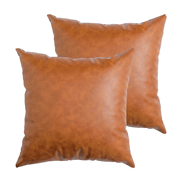 Fodral i konstläder, 45 * 45 cm, set med 2 cognacbruna moderna enfärgade dekorativa örngott