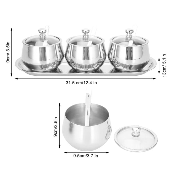 Krydderboks i 3 deler laget av 304 rustfritt stål, synlig krydderbeholder