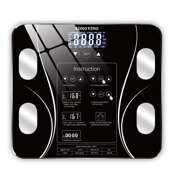 Kropsanalysevægt Elektronisk vægt LCD Digital 180KG, Sort