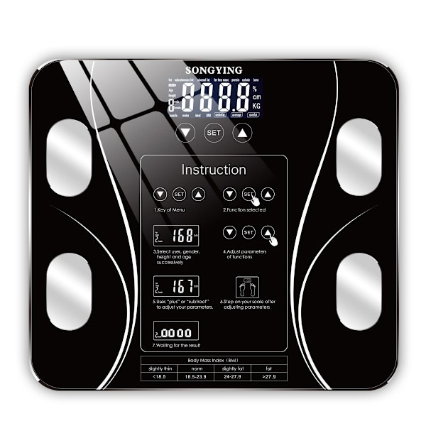 Kropsanalysvåg Elektronisk våg LCD Digital 180KG, Svart
