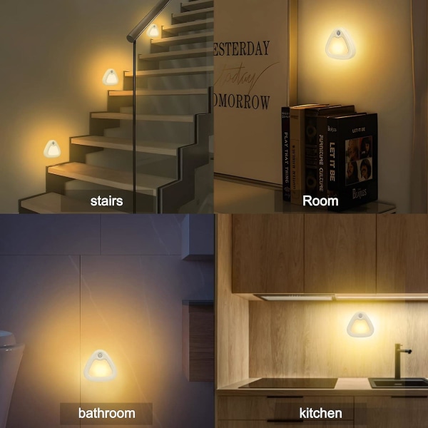 Auto LED-natlys, LED-lampe med bevægelsessensor, med magnetisk klæbestrimmel til soveværelse, trapper, gang (batteri medfølger ikke), varmt lys