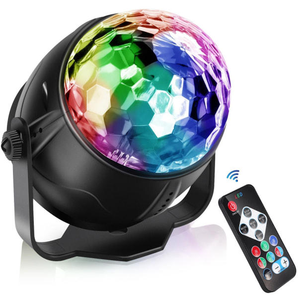 Scenelys, 5 farger, diskokule med fjernkontroll, 7 RGB LED-lys med fjernkontroll