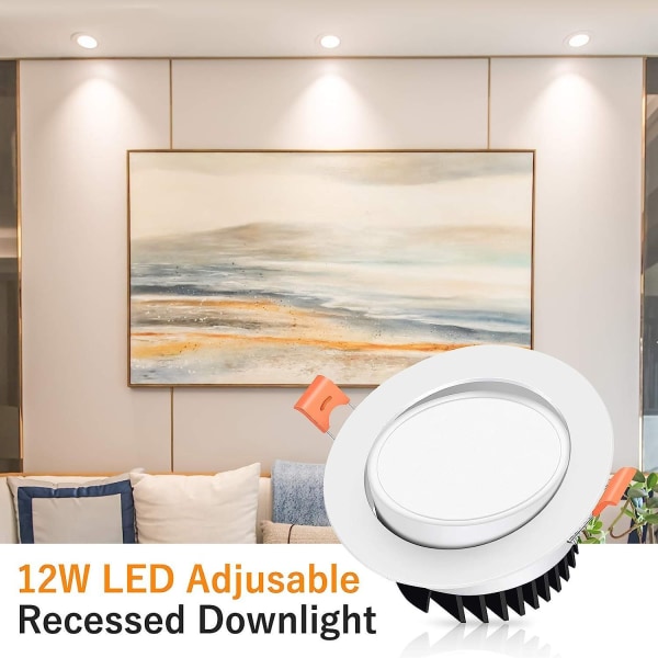 LED-downlight 12W varmvit 3000K infälld belysning 40° justerbar LED-takmontering