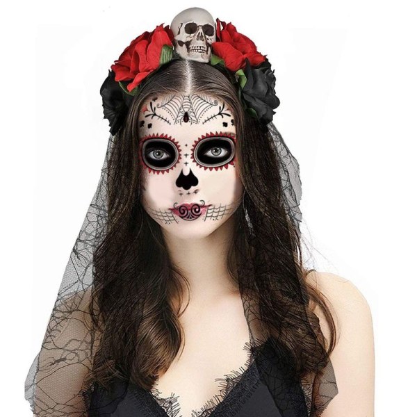 Hodebånd, rosebladbånd, slør, hodebånd, hodeplagg for kostyme Halloween