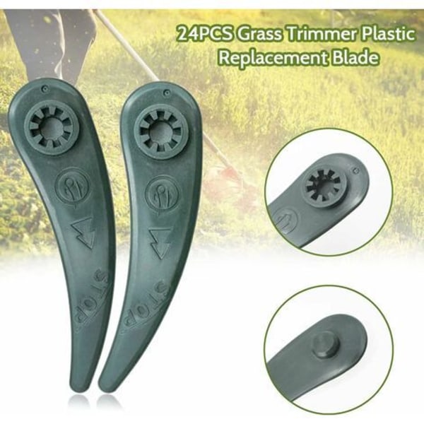 Reservedeler Gresstrimmerblader, Pakke med 24 Bosch Edgerblader for Bosch Durablade Art 23-18 LI Art 26-18 LI Gresstrimmere, Grønn Lengde 84mm,