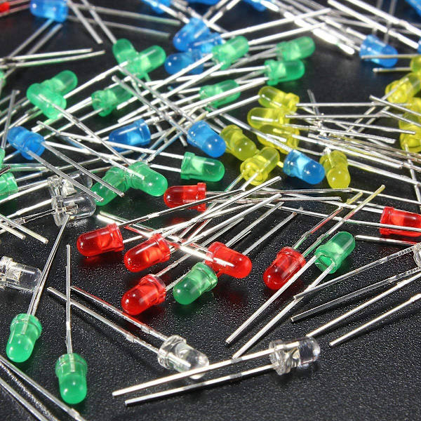 500 stk. 3mm LED-lys Hvid Gul Rød Blå Grøn DIY Diode Assorteret