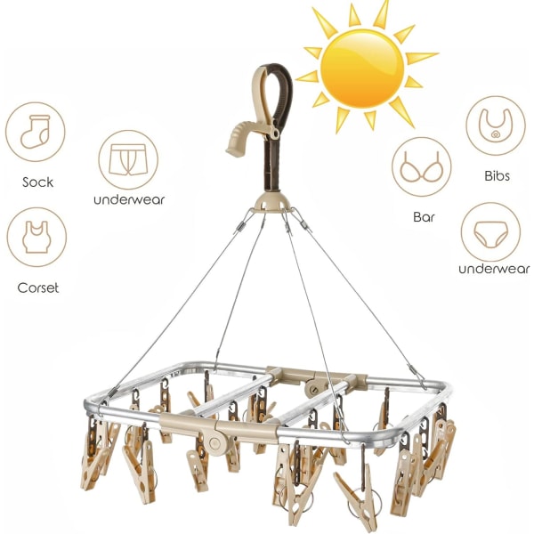 Sock Drying Rack 20 Pegs Anti-Rust Sock Dryer Sock Drying Rack Under Clothes