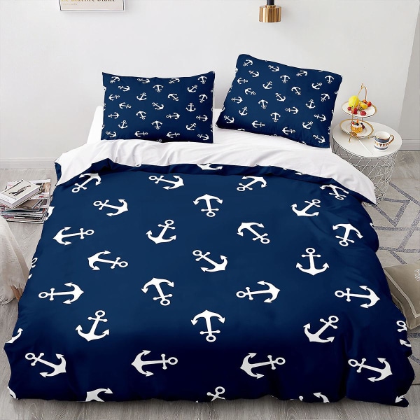 Anchor09 # 3d Hemtextil Sängkläder Nautisk Serie Skeppsankares Överdrag Tre Delar Lakan Set