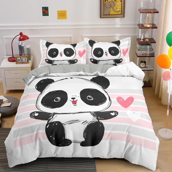 XM-17# 3D Panda Animal Cute Kit Dynetrekk Tredelt Sengetøysett Firedelt Sengetøysett