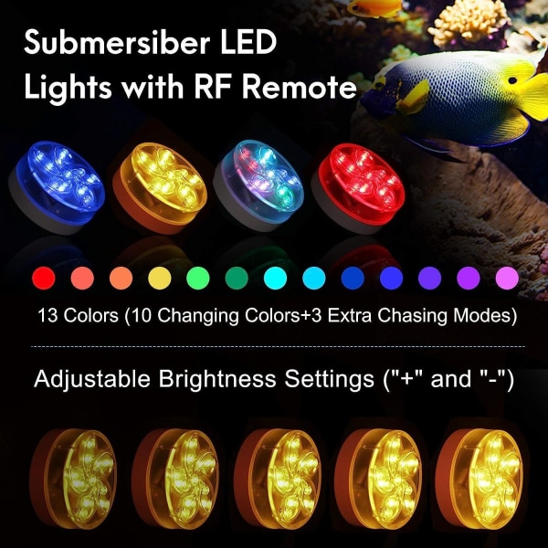 LED-lys for hagedam med fjernkontroll, IP68 vanntett flerfarget LED-lys for undervannsbruk