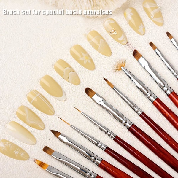 12 kpl kynsiharja kynä puukahva, gradienttimaalausharjasarja set punainen puukahva manikyyri Nail art kynätyökalu, ystävänpäivälahja