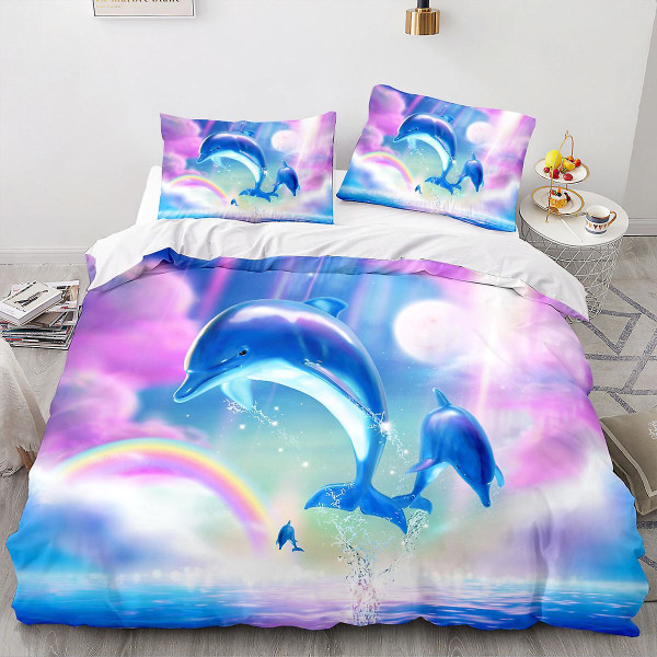 Dolphin 14# 3d Hemtextilier Sängkläder Delfin Djurtryck Påslakan Tre Delar Lakan Set