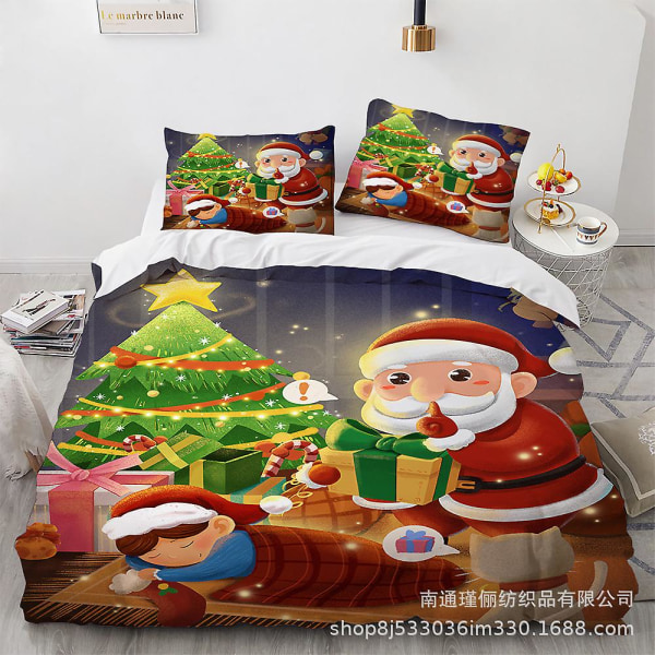 SDLR-2# Julemanden 3d digitalt printet sengetøj Tredelt dæklag