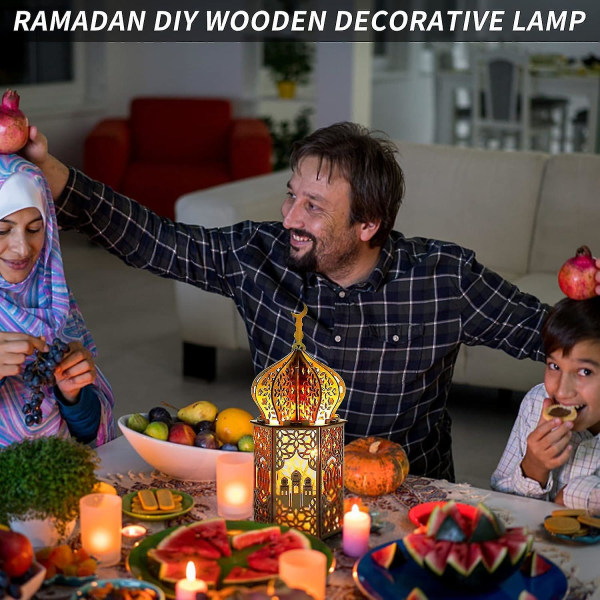 Ramadan Dekorationer, Eid Håndværk Natlys Dekorationer, Bordlampe Træ Natlys Lanterne Til Ramadan Mubarak Fest Dekorationer