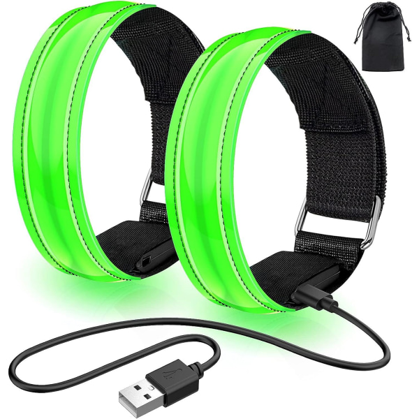 Oppladbart LED-armbånd, 2-pakke USB-reflekterende lysstrimler for barn, for jogging, løping og sport