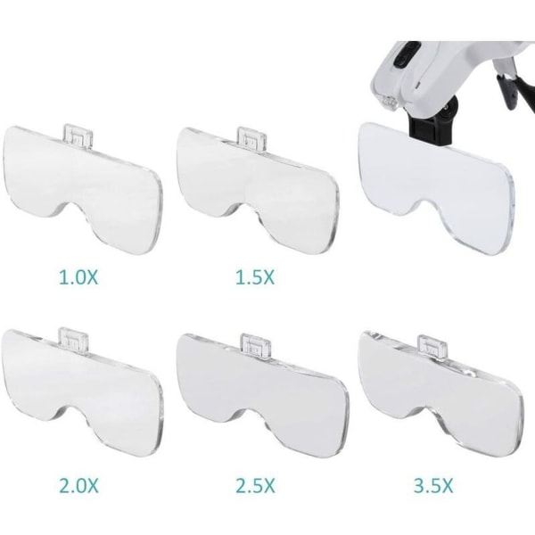 Forstørrelsesglas 2 LED-lys 5 forstørrelsesglas Forstørrelsesglas justerbare, udskiftelige, 1.0x, 1.5x, 2.0