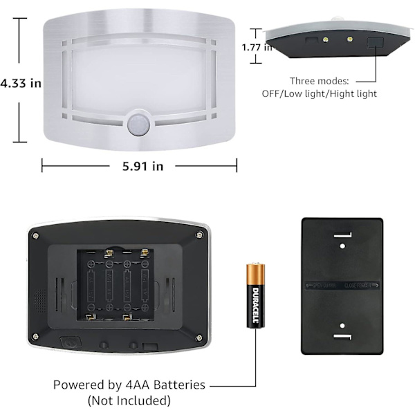 LED-vägglampor med rörelsesensor, batteridriven, justerbar ljusstyrka, vägglampor för heminredning, sovrum, vardagsrum, hotell, trapphall (vit)