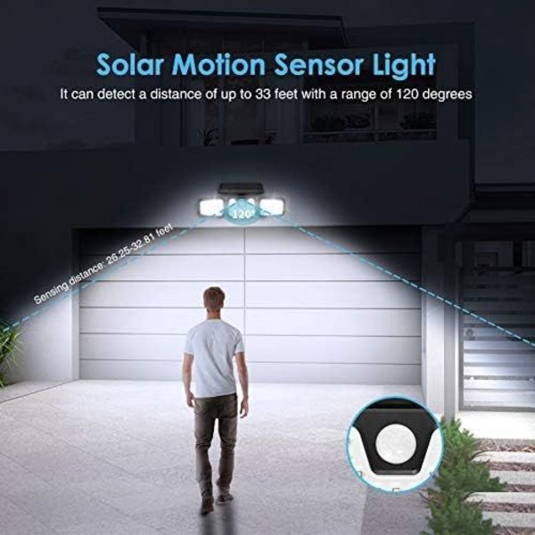 LED Solcelle Spotlys, 70 LED 3 Hoved Udendørs Lys Bevægelsessensor, Lumens Udendørs Solcelle Spotlys, IP67 Varm Gul Udendørs Solcelle Lys Have, Indgang