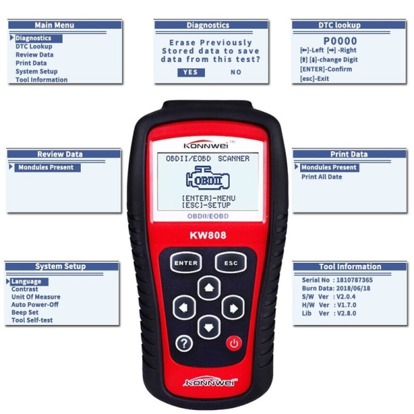KW808 OBD2 EOBD Bil- og lastebilfeilsøking