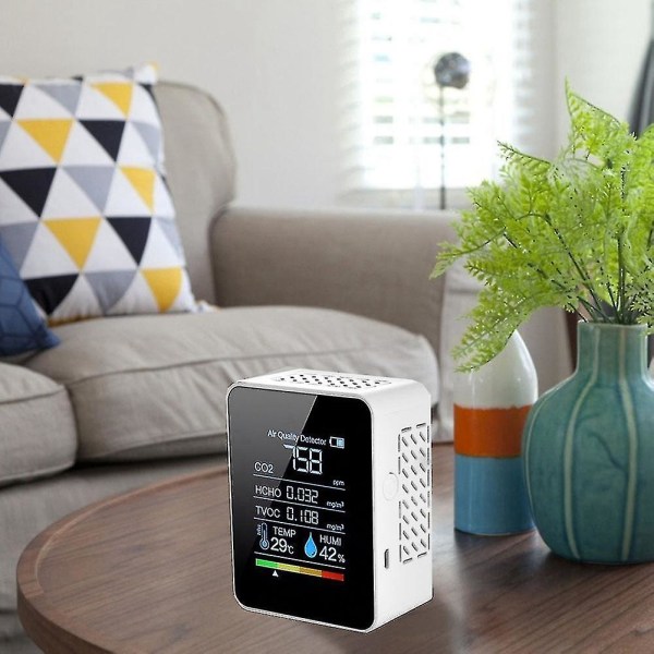 Multifunksjonell 5-i-1 CO2 digital måler temperatur fuktighetsmåler karbondioksid TVOC HCHO detektor luftkvalitetsmonitor