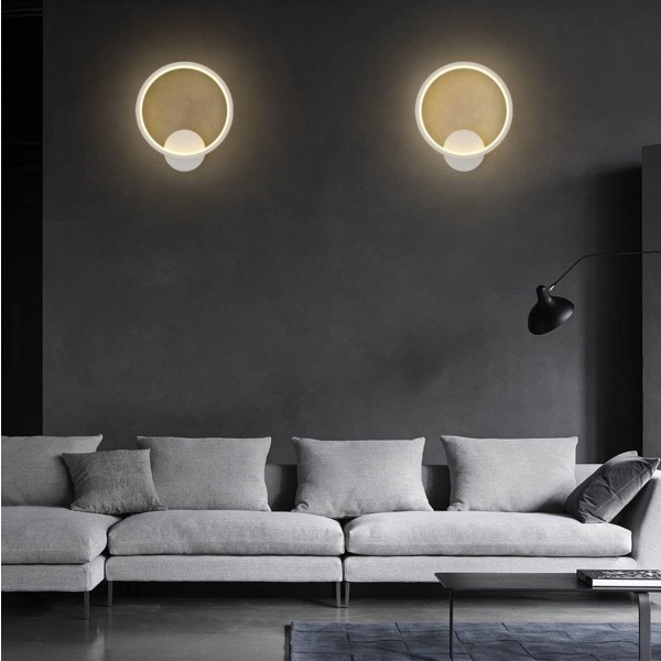 Pieces Indendørs Væglampe LED Rund Væglampe, Moderne Væglampe til Soveværelse Stue Trappe Korridor, 780 Lumen, Varm Hvid 2900-3200K, Hvid
