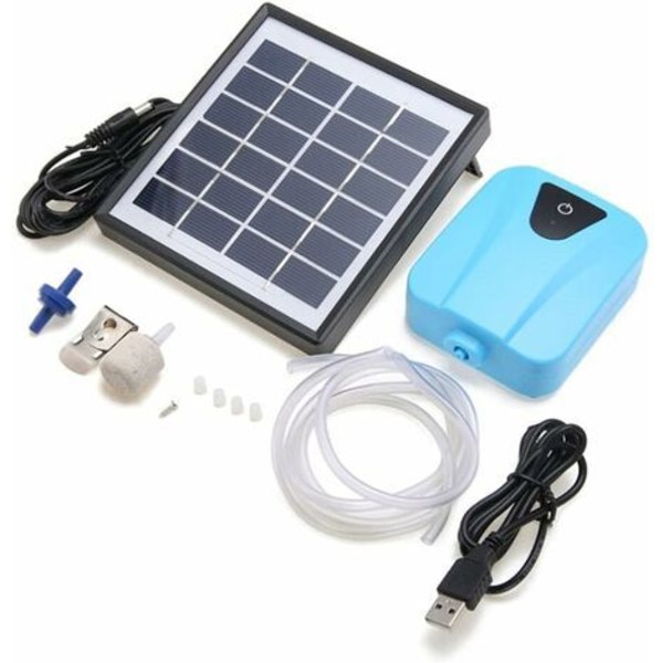 Solcelledrevet luftpumpe for dam, oksygenpumpe for hagedam, akvarium (blå)