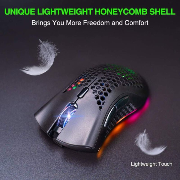 Trådløs Gaming Mus, Computer Mus med Honeycomb Skal, 7
