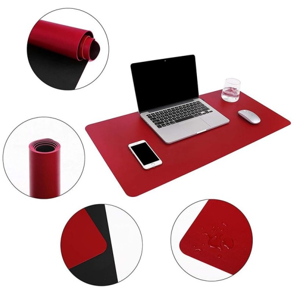 Stor musemåtte (900 x 400 x 2 mm), vandtæt skrivebordspude sort-rød