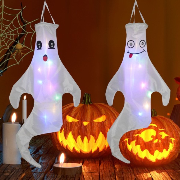 Leende 3D-spökevindsock: Halloween-dekoration för hemmet, platt väskedekor