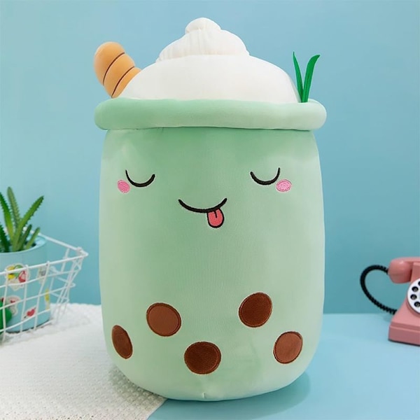 Gosig leksak i form av bubbelte, söt kudde, plyschfylld leksak Boba Tea Cup Grön 23cm