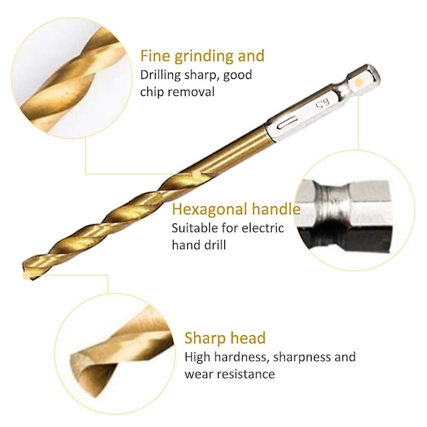 HSS Spiralborr 13 st Hög hastighet Stål Hex Borr med Titanbeläggning 1,5 mm - 6,5 mm för Trä/Metall/Plast Borrning