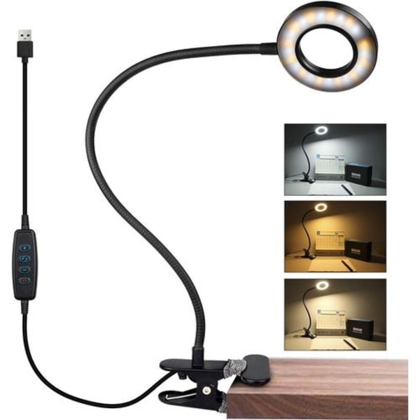 Trådløs oppladbar USB LED-bordlampe - svart berøringsleselampe med 3 lysmoduser