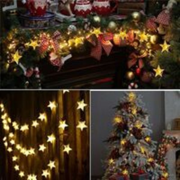 Solcelledrevet utendørs lyslenke, 30 LED stjerne solcelledrevet lyslenke 8 moduser, vanntett utendørsdekorasjon for hage, uteplass, Ramadan, jul (varm hvit)
