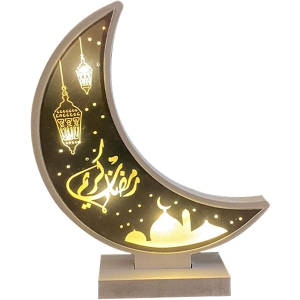 Ramadan Mubarak Lampe Dekorationer, DIY Muslimsk Halvmåne Træ Ornamenter LED Dekorative Nattelys, Eid Mubarak Måneform Håndværk Dekoration til Hjemmet