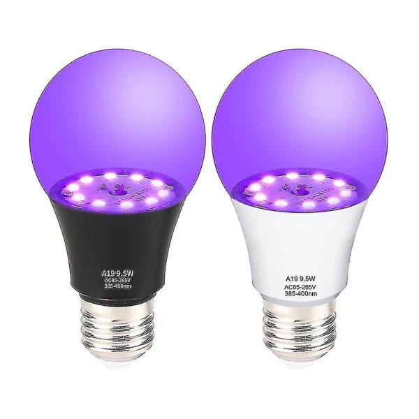 Ledblack UV-pære A19 9,5w sort pæreudskiftning Gundam 100w sort lys Uvaniveau 385-40--2pak