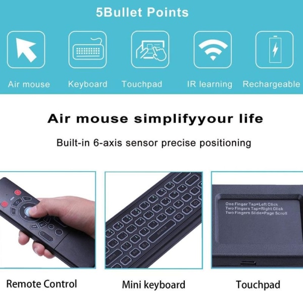 2,4 GHz Air Mouse Fjernbetjening/Mini Tastatur Trådløs med Touchpad og LED