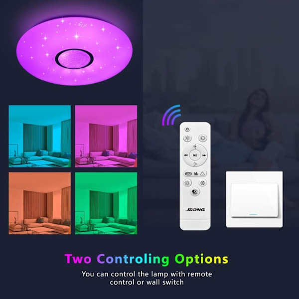 Väriä vaihtava LED-kattovalaisin Bluetoothilla ja kaukosäätimellä 36W IP44 Himmennettävä wa