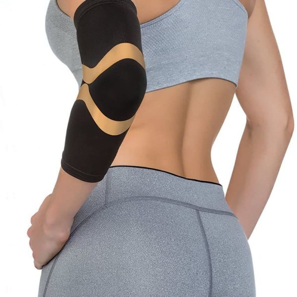 Performance kompressionsalbuebandage i sort med kobbertrim