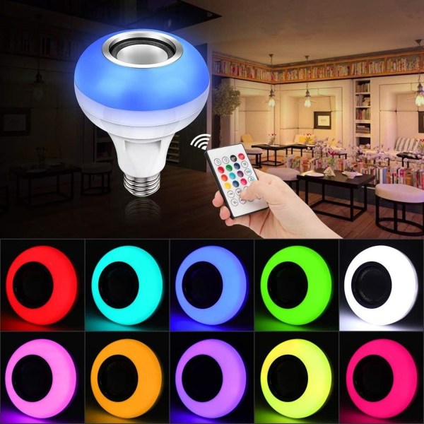 Musik LED-ljuskälla, E27 Bluetooth-högtalare RGB-färgförändrande ljuskälla med