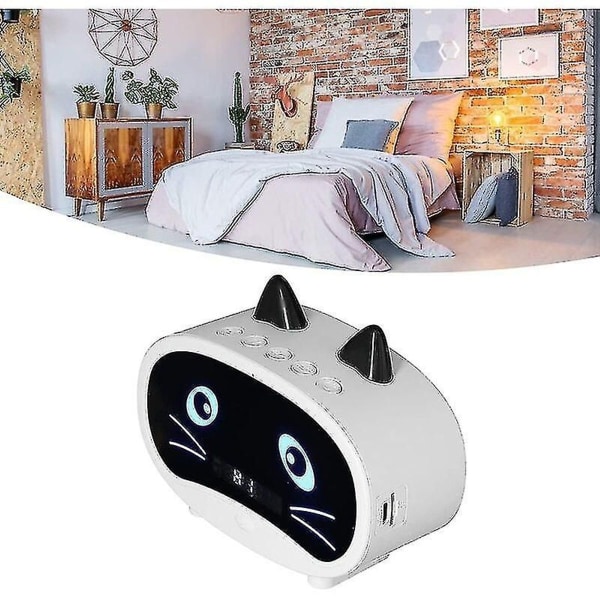 Klocka med tecknad katt, dubbel väckarklocka, Bluetooth-högtalare