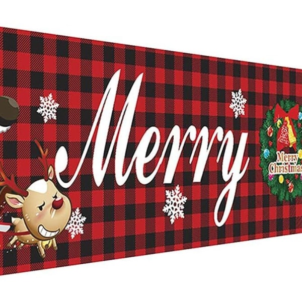 Stort Glædelig Jul Banner - Rødt Julskilt med Snemand - Indendørs og Udendørs Brug