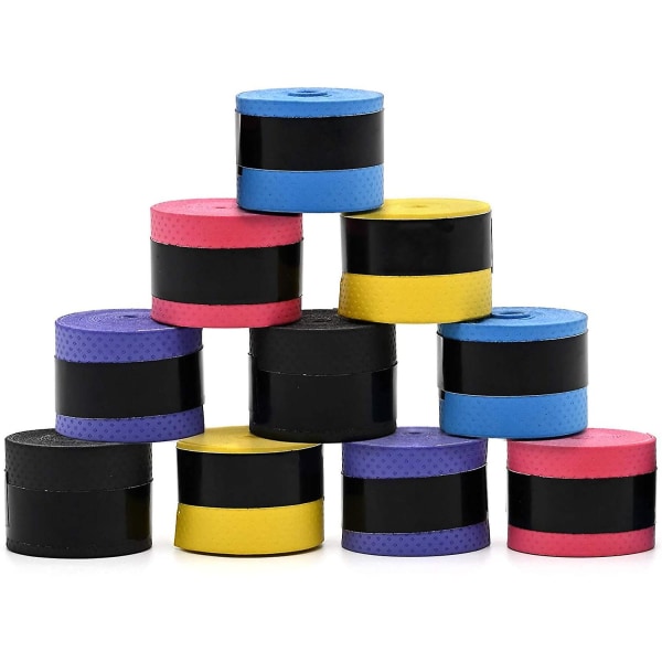 10-pack tennisracketgrepp med elastiskt halkfritt grepp för badminton-, tennis- och squashracketar (5 färger).