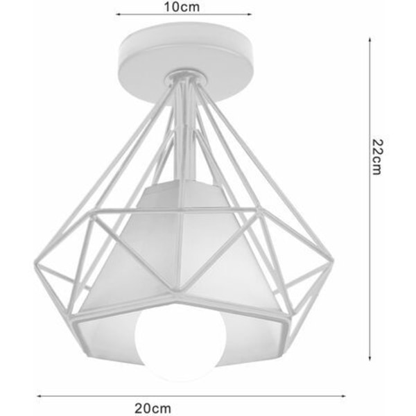 Bur Lampa Tak Industriell Diamantformad Metall E27 Armatur för Sovrum Korridor Bar Vit